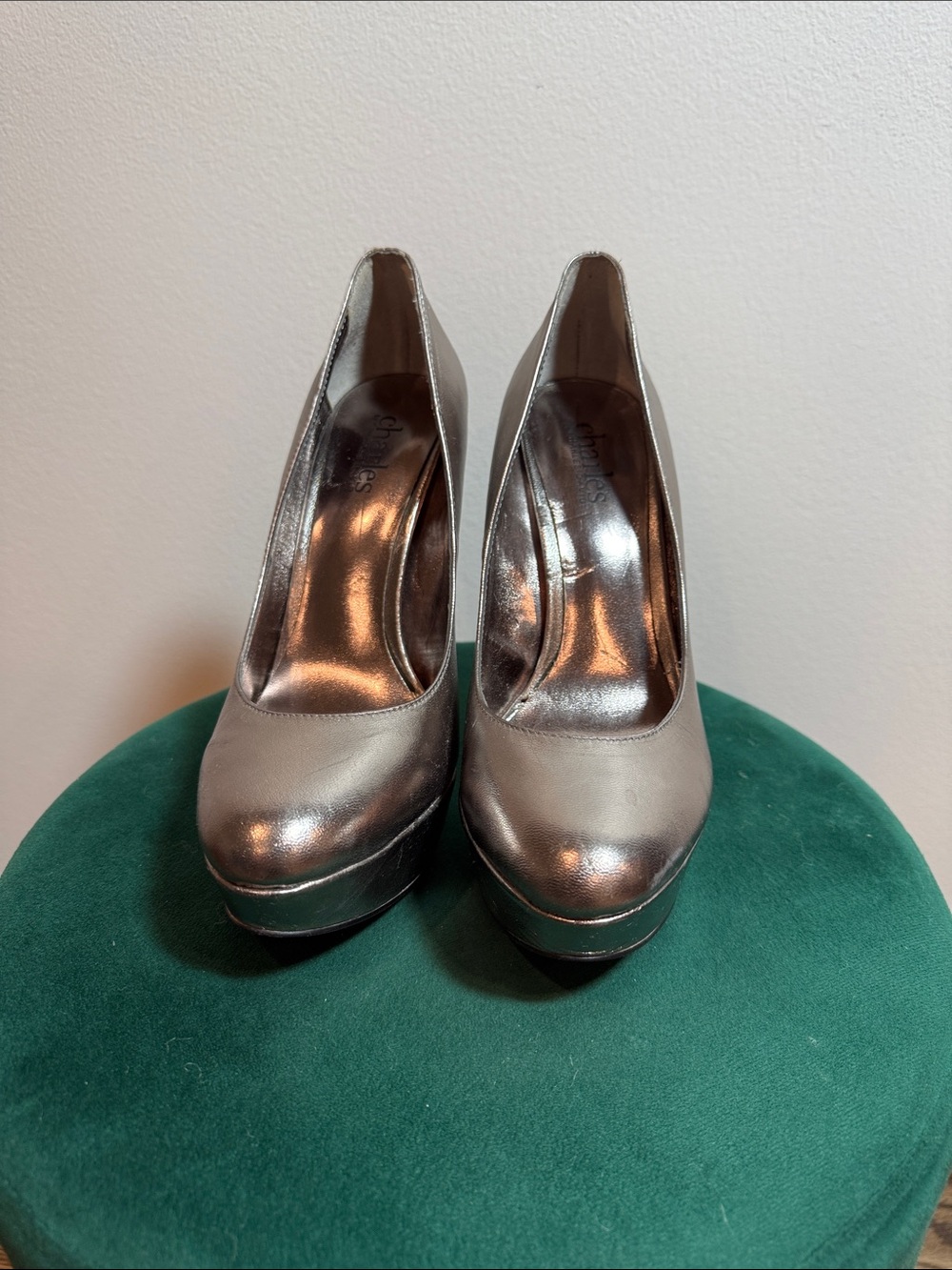 Charles David Metallic Silver Platform Pumps